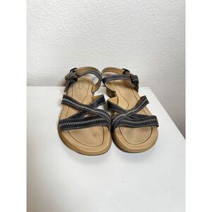 Lands End Womens Grey Leather Strappy Comfort Sandals Size 7B Outdoor Buckle